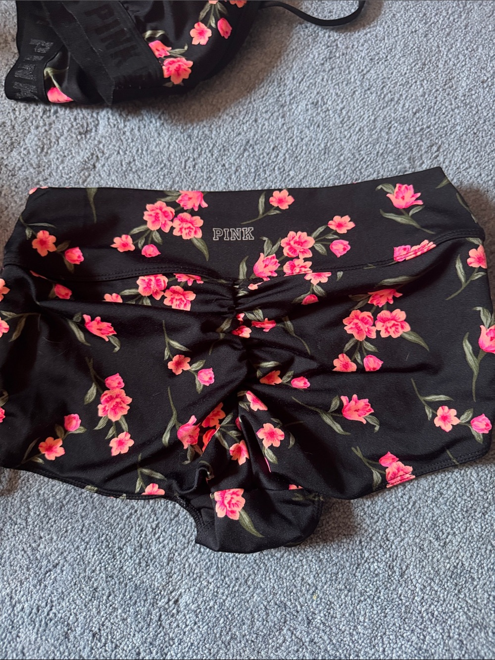 Victoria Secret-Black Floral Bralette/High-Waist Shorts Set - Pink Blossoms - Picture 5 of 5